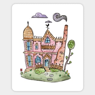 Pastel Queen Anne Victorian House in Watercolor Magnet